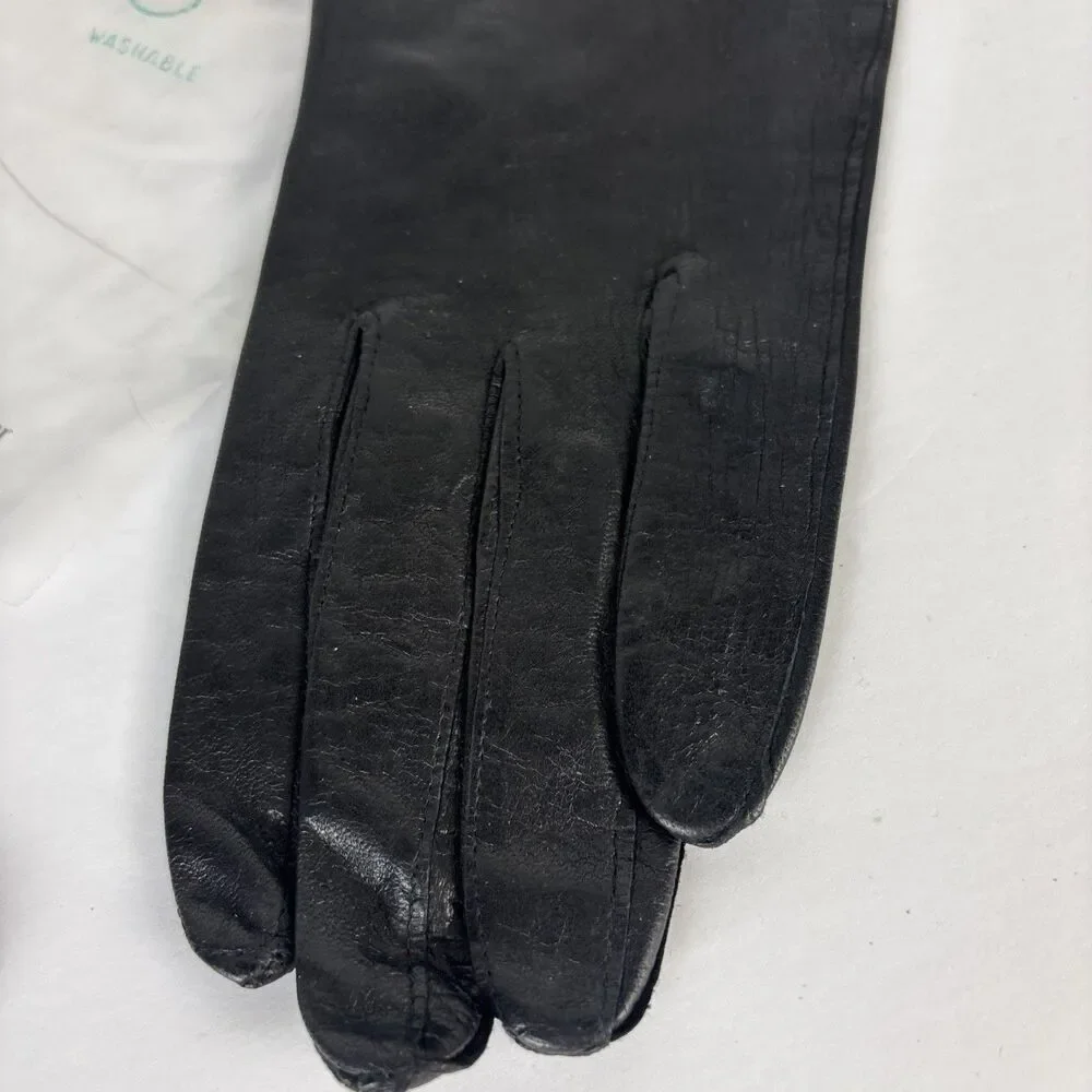 Duchess Leather Gloves Size 7 Black Made in Italy Wrist Length